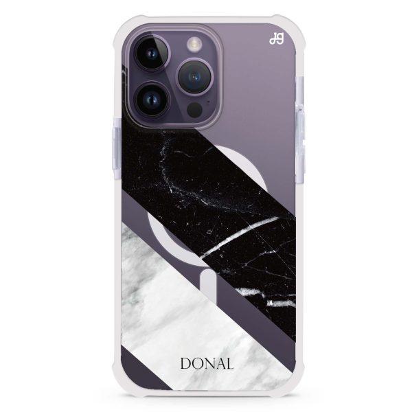 B & W Marble iPhone 14 Pro MagSafe Compatible Ultra Shockproof Case Discount